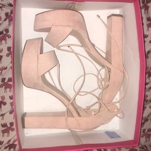 Faux-suede lace up heels